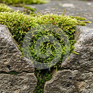 With tiny water droplets. Some reddish brown sporophyte structures are