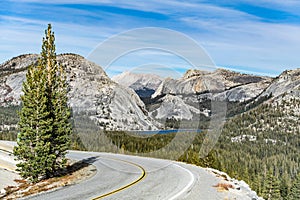 Tioga Pass Road through Olmsted Point, Yosemite National Park, California, USA.