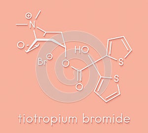 Tiotropium bromide chronic obstructive pulmonary disease COPD drug molecule. Skeletal formula.