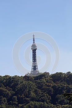 Tip of the Petrin Tower in Prague similar to the Eiffel Tower in