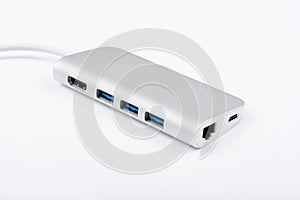 Tipe-C aluminum multiport adapter on white background