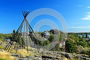 Yellowknife, Tipi at Cultural Crossroads Monument and Old Town, Northwest Territories, Canada photo