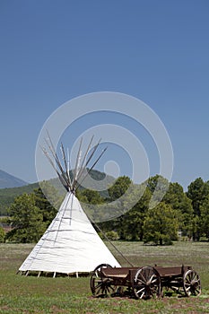 Tipi & Old Wooden Wagon