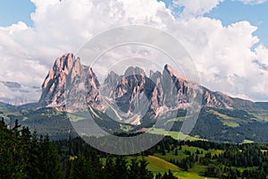 Tipica Seiser Alm mountain view up on mont seuc photo