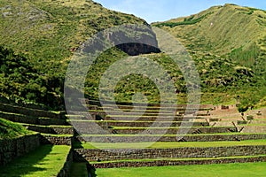 Tipon, stunning Inca ruins of agricultural terraces located in the Sacred Valley, Cusco region, Peru