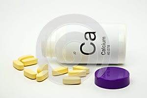 Tipped over bottle of Calcium vitamins photo