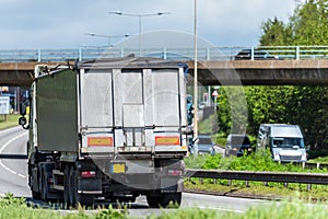 Tipper lorry truck on uk motorway in fast motion