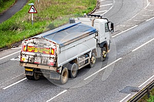 Tipper lorry truck on uk motorway in fast motion