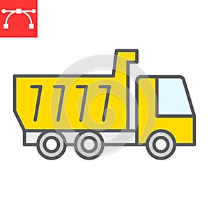 Tipper truck color line icon, construction and industry, truck sign vector graphics, editable stroke filled outline icon