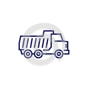 tipper truck line icon on white, vector