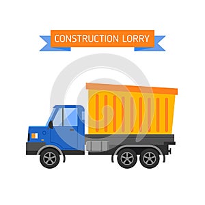 Tipper yellow truck for construction industry vector illustration.