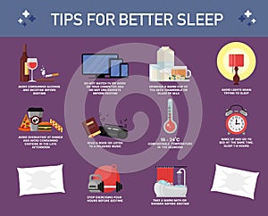 Tips for better sleep, vector flat style design illustration