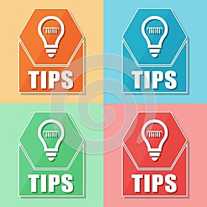 Tips and bulb symbol, four colors web icons