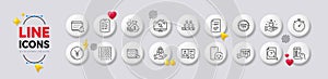 Tips, Technical algorithm and Quick tips line icons. For web app, printing. White buttons 3d icons. Vector