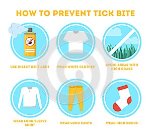 Tips for tick safety infographic. How to protect skin