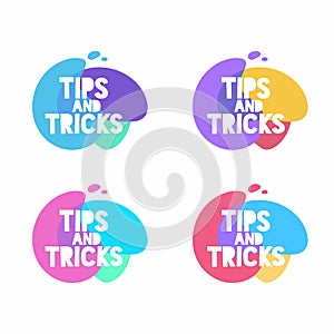 Tips and tricks speech bubble. Set of colorful vector badges. Marketing, advertising, business banners.