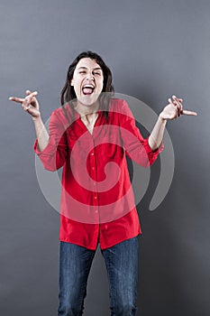 Tipsy woman dancing with alcohol after-effects photo