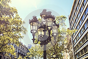 Tipycal street light sited in Barcelona