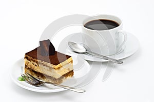 Tiramisu cake and coffee