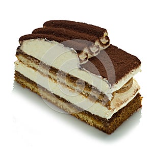 Tiramisu cake, slice isolated