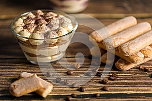 Tiramisu dessert. Delicious Italian dessert in a glass