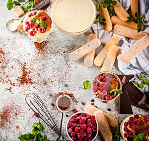 Tiramisu with mint and raspberries