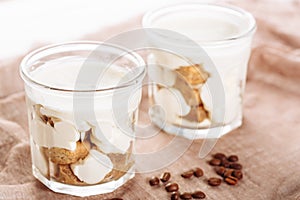 Tiramisu Mousse Dessert Coffee Bean in Glass Cup