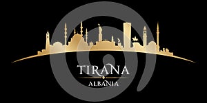 Tirana Albania city silhouette black background