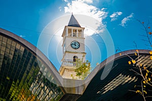 TIRANA, ALBANIA: Clock Tower in the city center in Tirana. photo