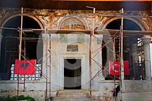 TIRANA, ALBANIA: The Et'hem Bey Mosque in Skanderbeg Square in the center of Tirana.