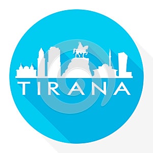 Tirana, Albania Flat Icon. Skyline Silhouette Design. City Vector Art Famous Buildings.