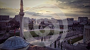 Tirana cityscape at the sunset