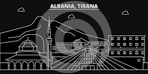 Tirana silhouette skyline. Albania - Tirana vector city, albanian linear architecture, buildings. Tirana travel