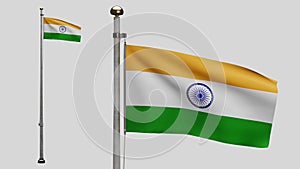 Tiranga indian flag waving in the wind. Close up of India banner blowing silk