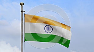 Tiranga indian flag waving in the wind. Close up of India banner blowing silk