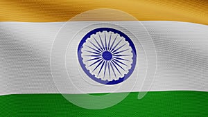 Tiranga indian flag waving in the wind. Close up of India banner blowing silk