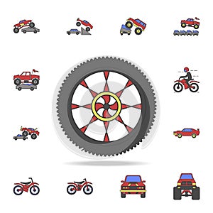 tire of bigfoot car field coloricon. Detailed set of color big foot car icons. Premium graphic design. One of the collection icons