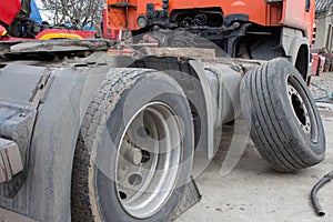 Tire burst truck. repair wheel truck