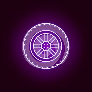 tire car outline icon in neon style. Elements of car repair illustration in neon style icon. Signs and symbols can be used for web photo