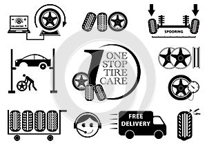 Tire Car service maintenance icon set