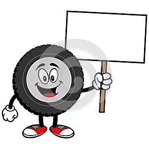 Tire Cartoon with a Sign