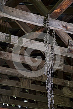 Tire chains hanging from rafters
