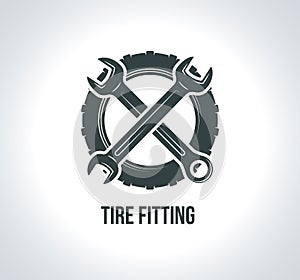 Tire fitting. Black tire icon. Icon for tire service.