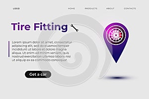Tire fitting service design template with realistic wheel illusrtation and wranch. photo