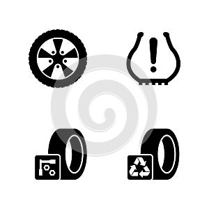 Tire Fitting, Wheels Disks. Simple Related Vector Icons