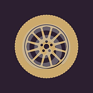 The tire icon. Wheel symbol. Flat