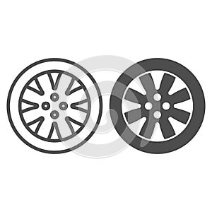 Tire line and glyph icon. Automobile wheel vector illustration isolated on white. Car part outline style design