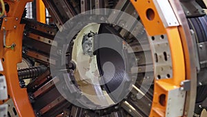 Tire manufacture robotic machine close up
