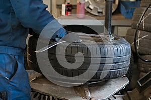 Tire mounting equipment in the workshop.