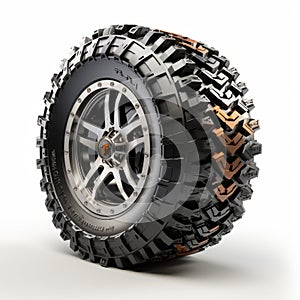 Sculpted Off Road Wheel Design On White Background photo